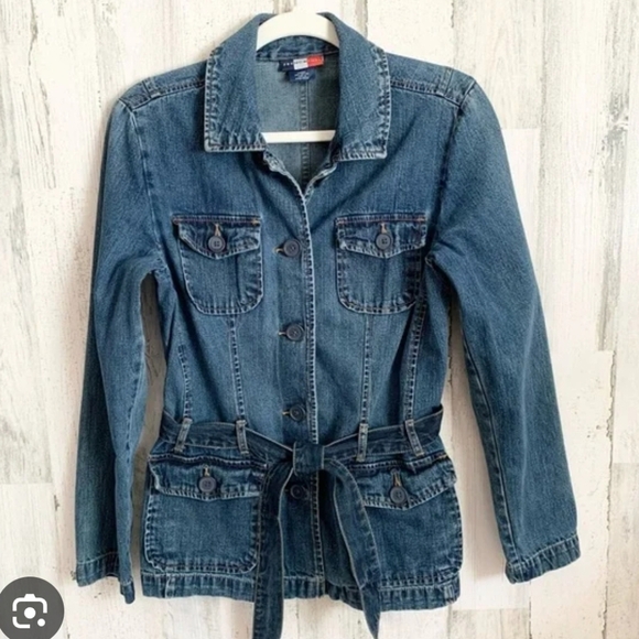 French Cuff Jackets & Blazers - Belted Denim Jean Jacket Small